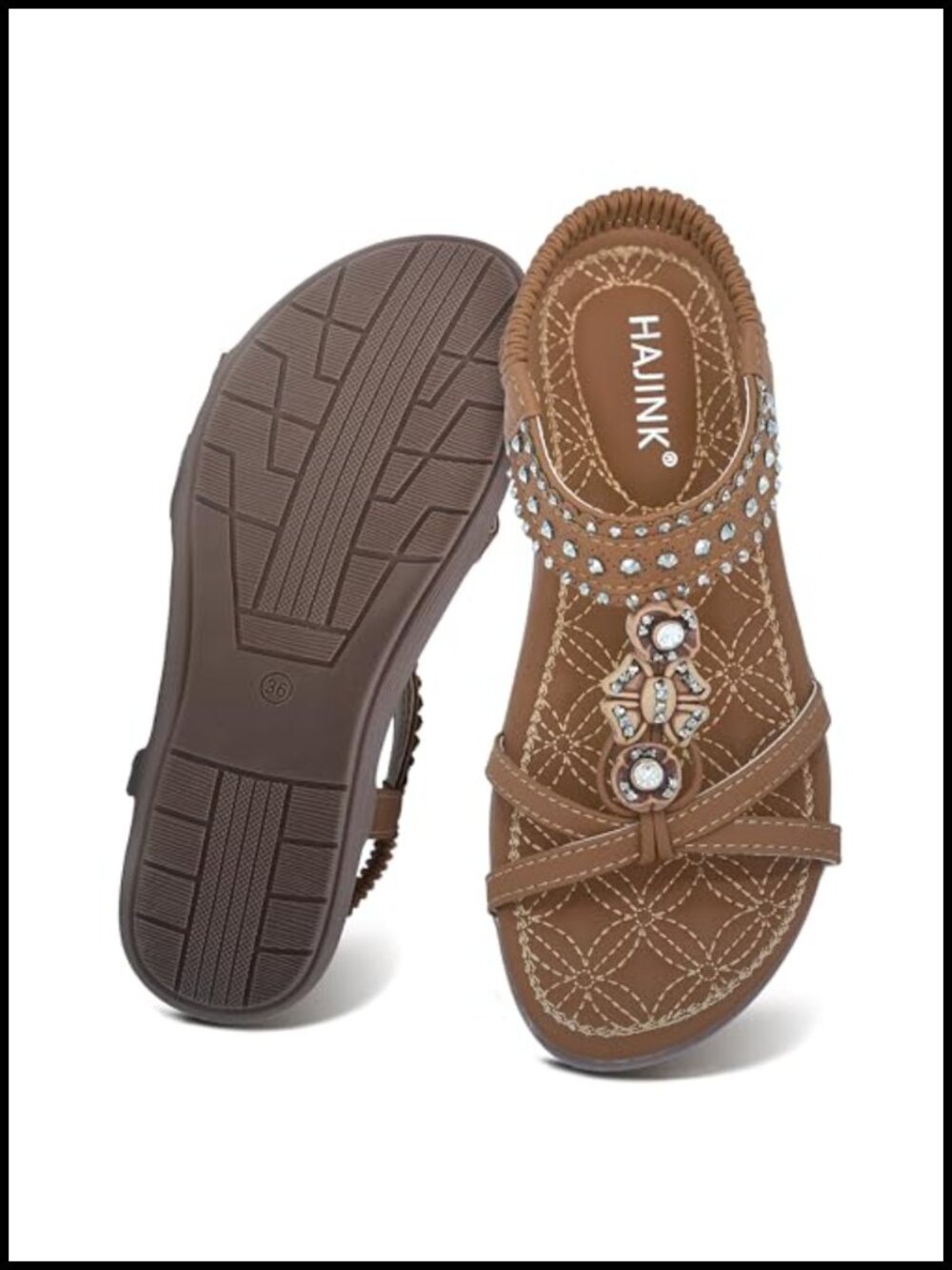 Ultra-Soft Bohemian Flat Sandals with Elastic Back Strap Rhinestones Faux